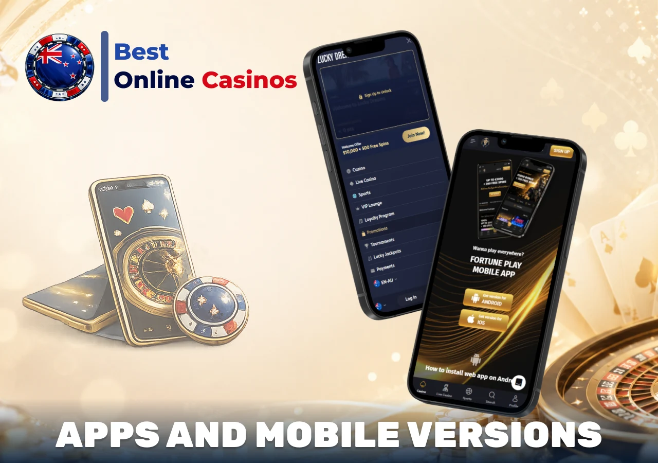 Apps and mobile versions at the best online casinos in New Zealand for Android and iPhone